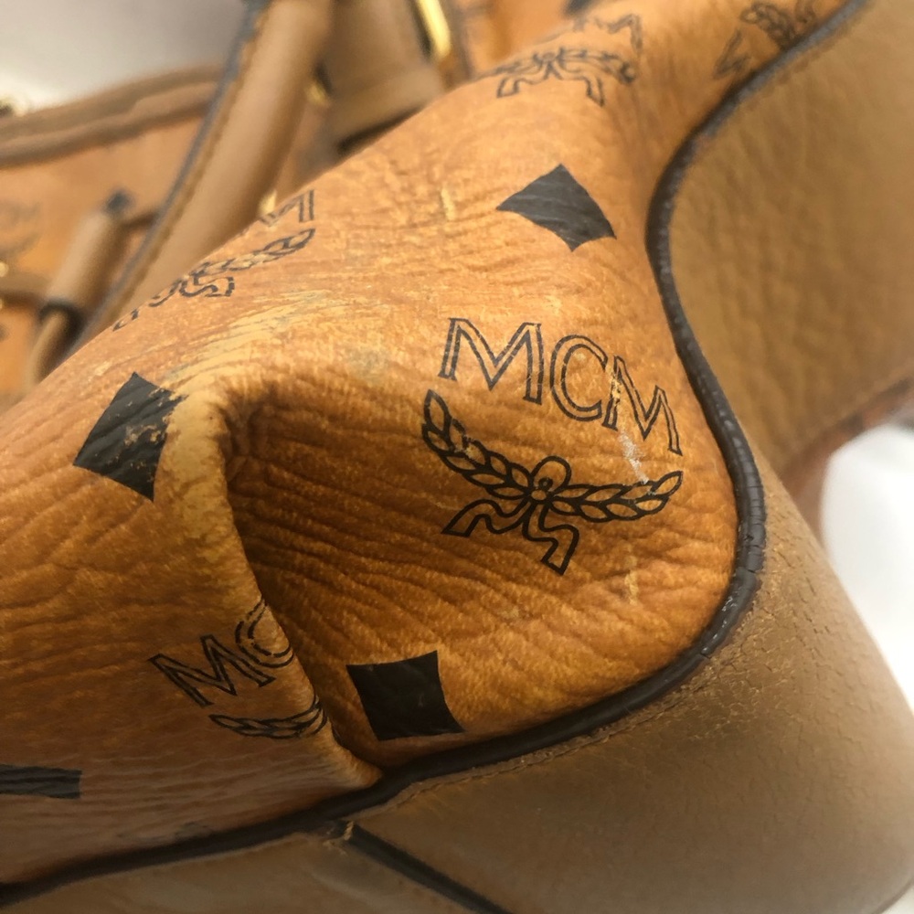 MCM Tan Leather Drawstring Bag with some Leather Wear - Picture 6 of 14